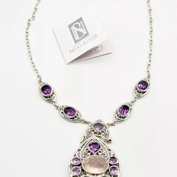 🌟NICKY BUTLER 925 Sterling Silver Rose Quartz Celtic Knot Necklace Brand… - Picture 5 of 12